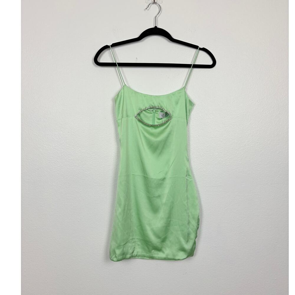 NWT Oh Polly Satin Keyhole Rhinestone Mint Green Mini Cocktail Dress 2